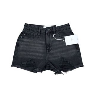 KanCan Ultra High Rise Mom Shorts Jean Denim Cutoff Distressed Black Size 1 24